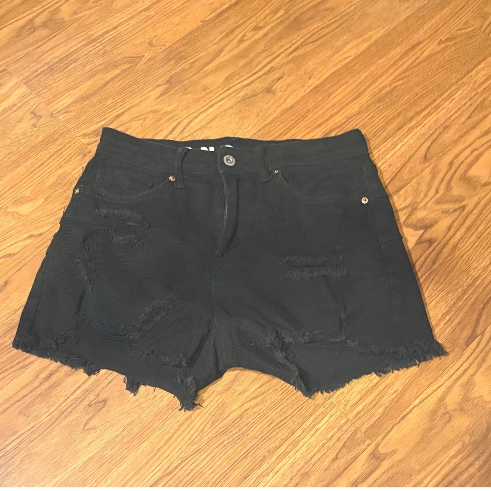 S.O.N.G. High Rise Shorts‎ Women 7/28 Black Good Distressed Curvy Frayed Hem